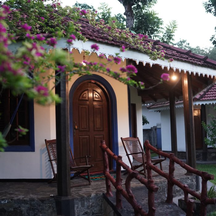 Exterior view of the medium bungalow with private entrance and garden terrace
